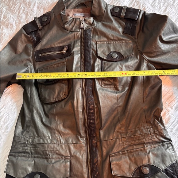 Vince Army Green Polished Cotton and Leather Utility Jacket XS - Picture 12 of 15